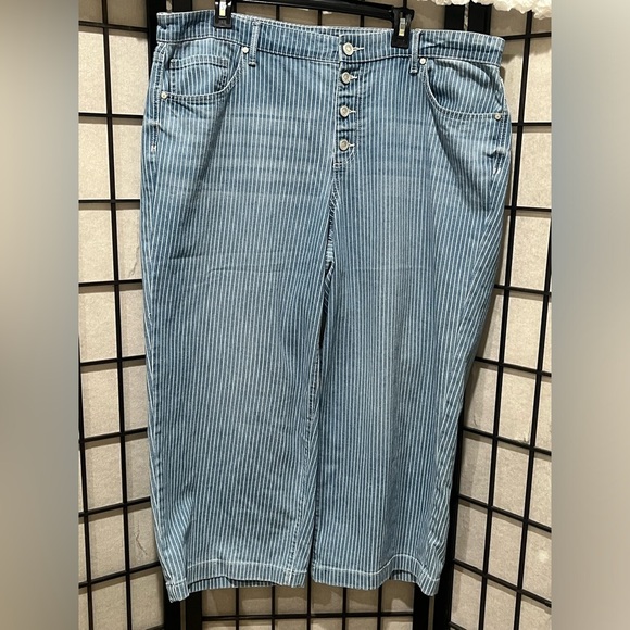 Code Bleu Striped Blue Denim WOMENS WIDE LEG CROP JEANS COSTAL, PLUS SIZE 16W - Picture 4 of 10